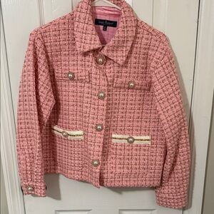 Simply Southern Pink Tweed Blazer with Pearl Accents